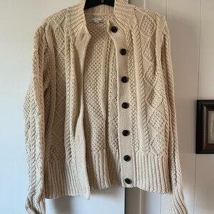 L.L. Bean Cream Cotton Fisherman Cardigan